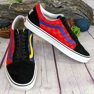 Vintage Vans Old Skool OTW Rally Red & Blue Checkerboard Skate Shoes Sneakers